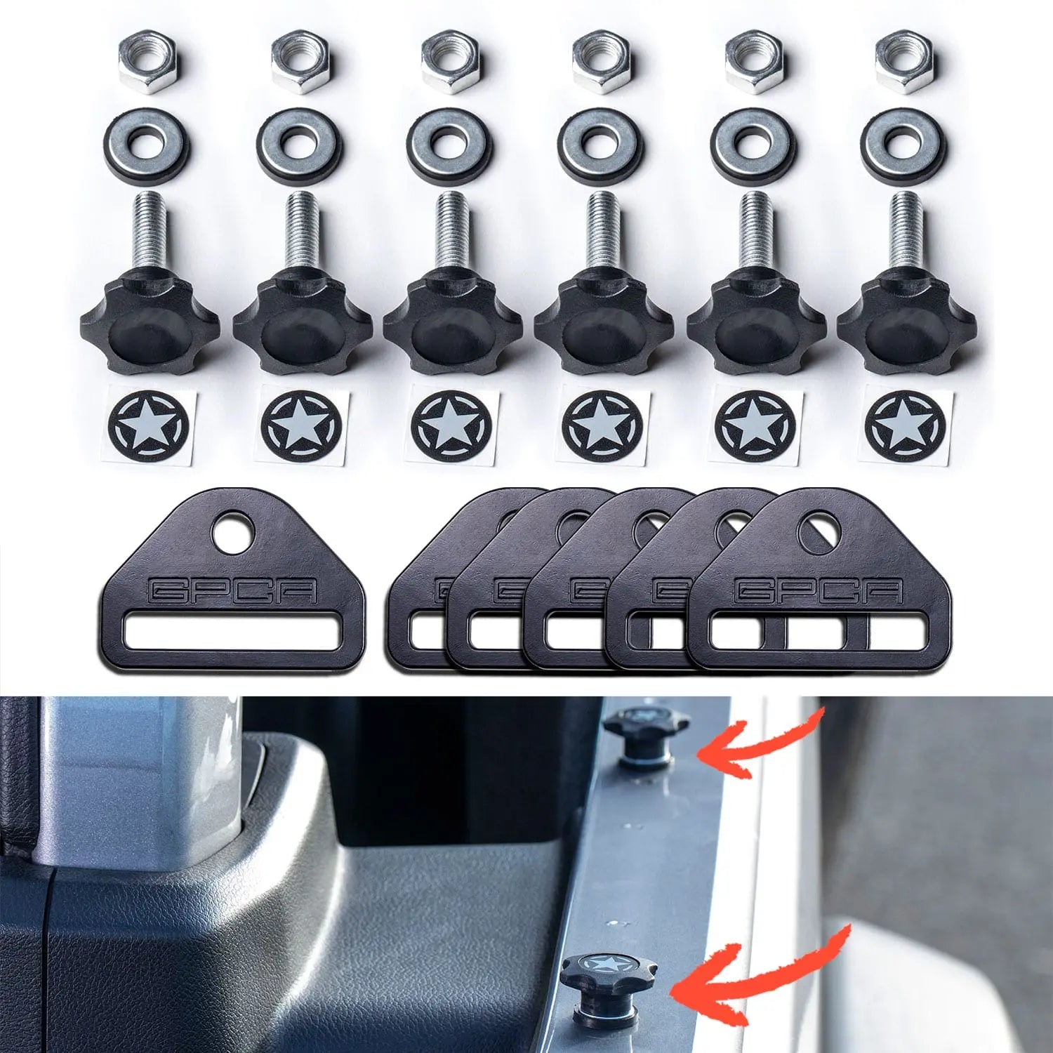 GP-Star Versatile Quick-Release Thumbscrew Set — Jeep Hardtop