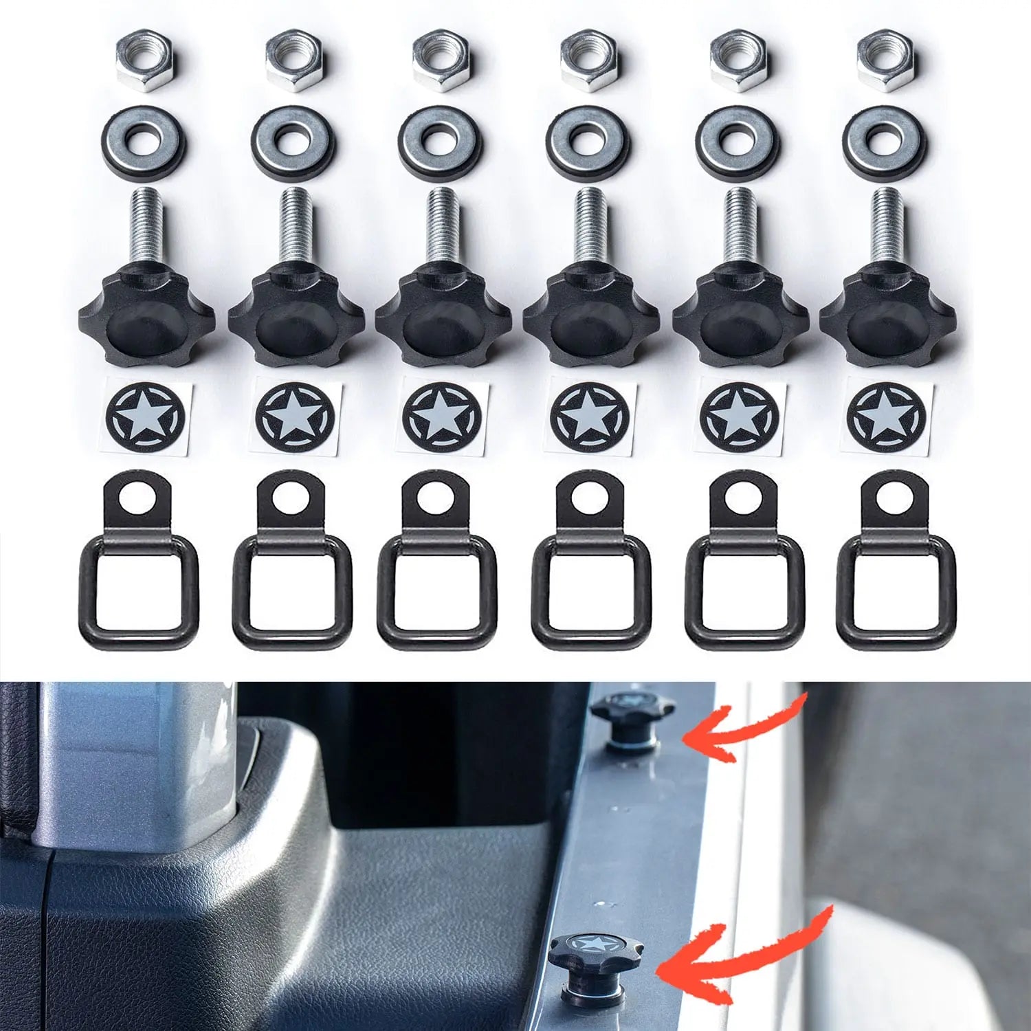 GP-Star Versatile Quick-Release Thumbscrew Set — Jeep Hardtop